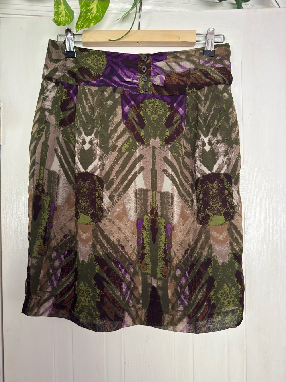 Worthington Y2K Abstract Print Lined Mini Skirt Size 6 | Purple Green Brown Care